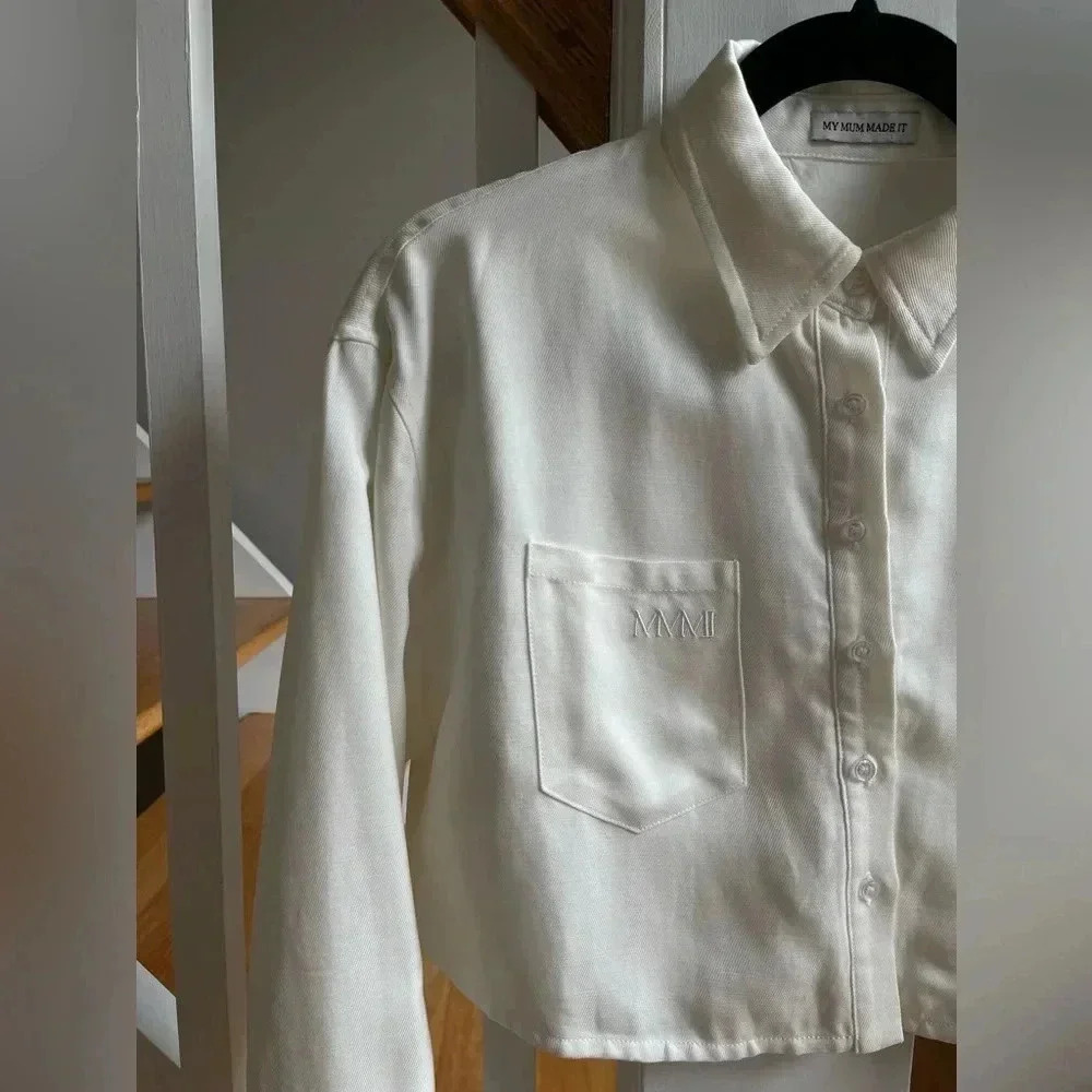 My Mum Made It| White Cropped Button Up| Large